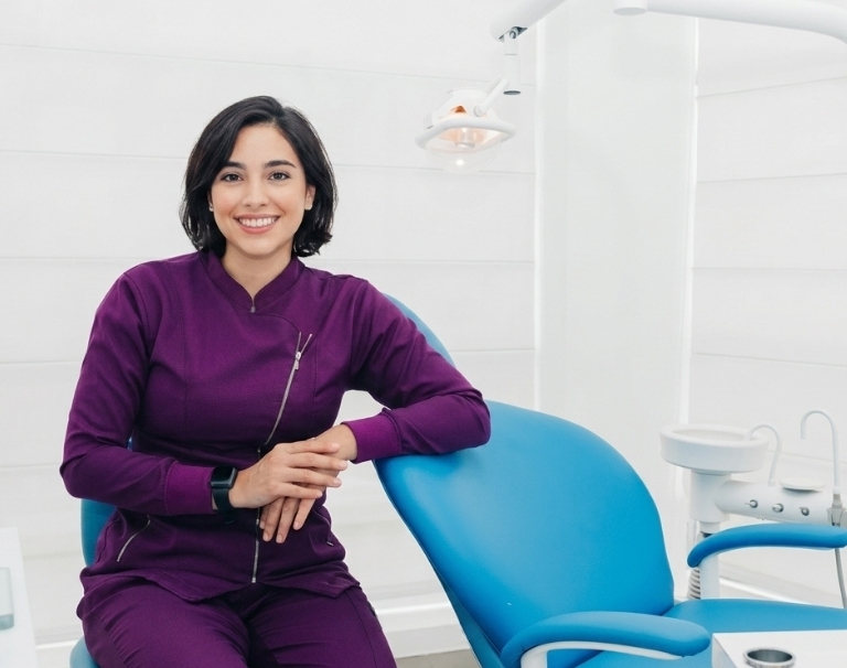 dentista sentada en el consultorio